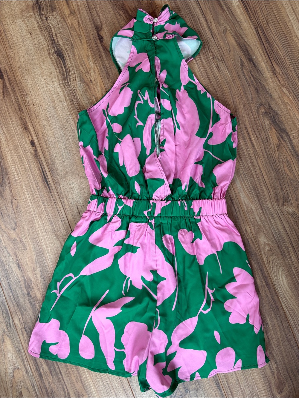SHEIN Green & Pink Floral Halter Romper